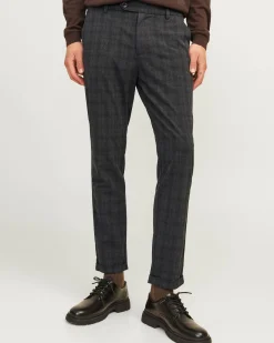Pantaloni chino Jack & Jones slim-fit color antracite in fantasia principe di Galles di misto viscosa stretch