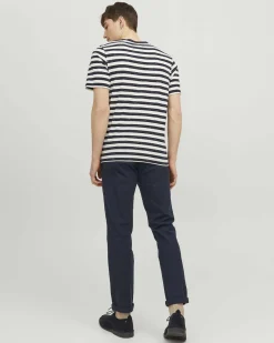 Pantaloni chino Jack & Jones slim-fit blu in tessuto armaturato di cotone stretch con risvolti al fondo