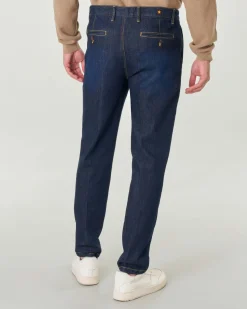 Pantaloni chino My Stuff carrot-fit in denim di cotone stretch lavaggio scuro stone washed