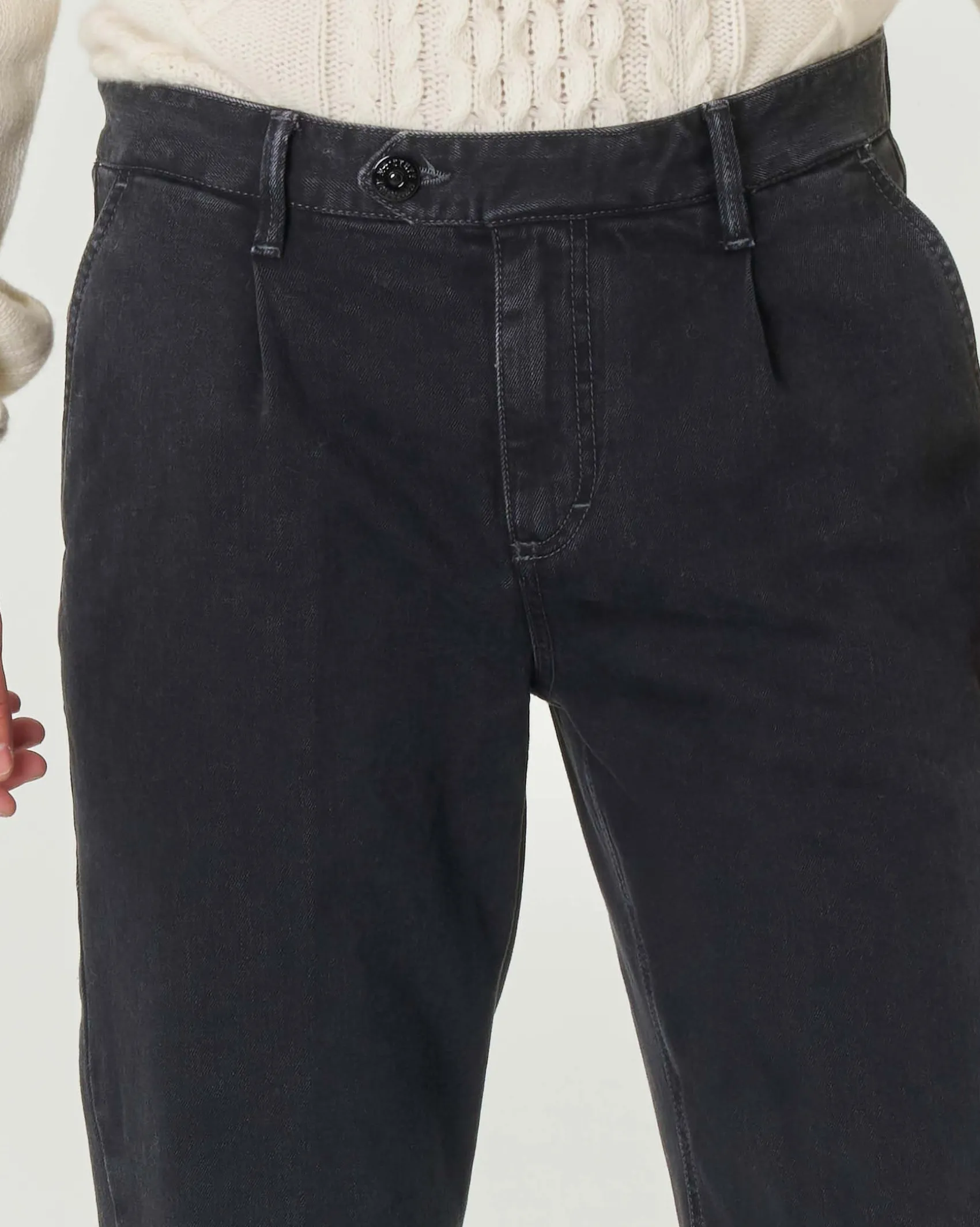 Pantaloni chino My Stuff carrot-fit in bull di cotone stretch lavaggio nero stone washed