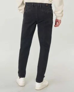 Pantaloni chino My Stuff carrot-fit in bull di cotone stretch lavaggio nero stone washed