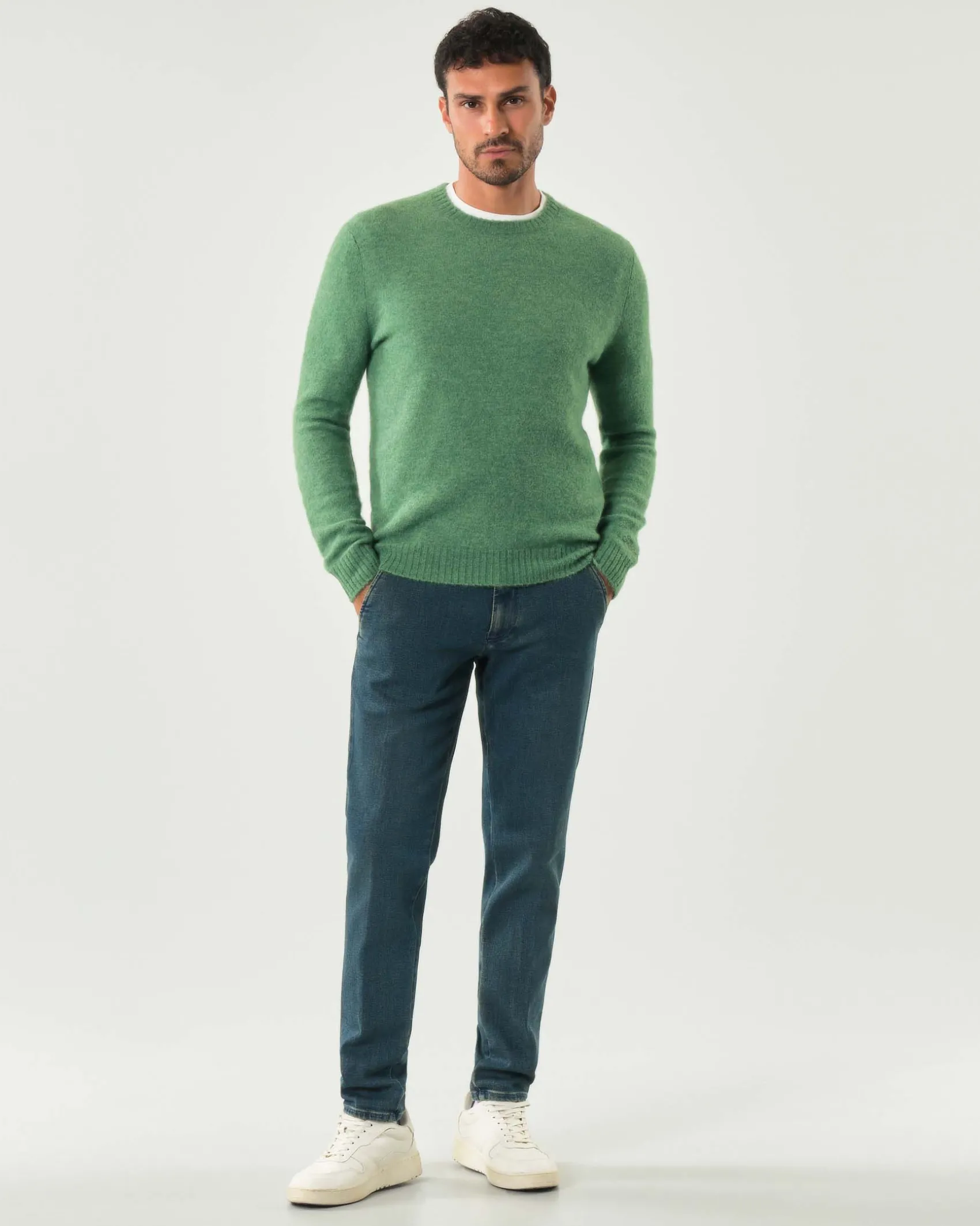 Pantaloni chino New Rolf Roy Roger's in denim di cotone stretch lavaggio scuro con sabbiature