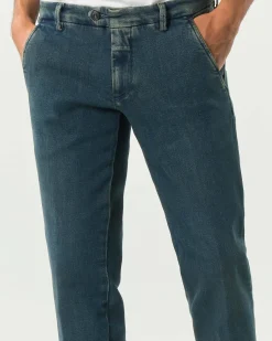 Pantaloni chino New Rolf Roy Roger's in denim di cotone stretch lavaggio scuro con sabbiature