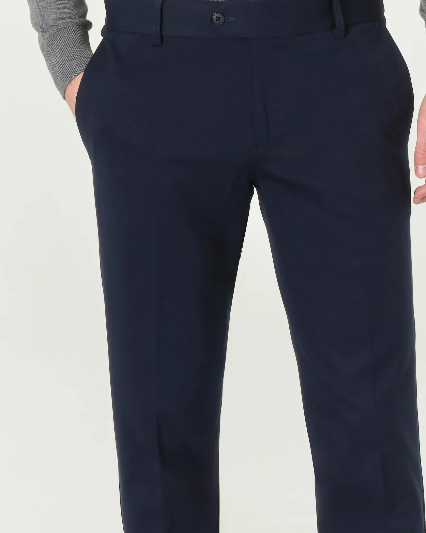 Pantaloni chino Paul Baker blu slim-fit in jersey di viscosa stretch con risvolto al fondo