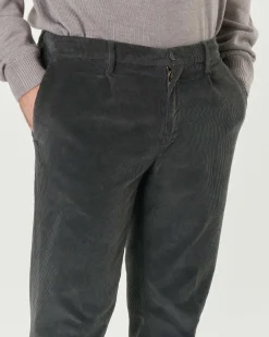 Pantaloni chino Pellizzari antracite in velluto millerighe con pinces frontale ed elastico sul retro