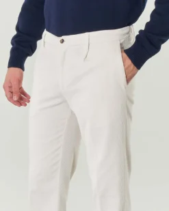 Pantaloni chino Pellizzari color panna in velluto millerighe con pinces frontale ed elastico sul retro