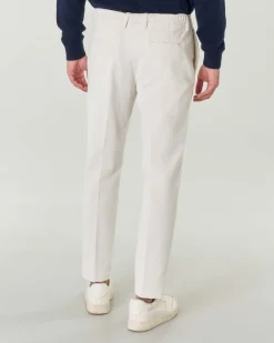 Pantaloni chino Pellizzari color panna in velluto millerighe con pinces frontale ed elastico sul retro