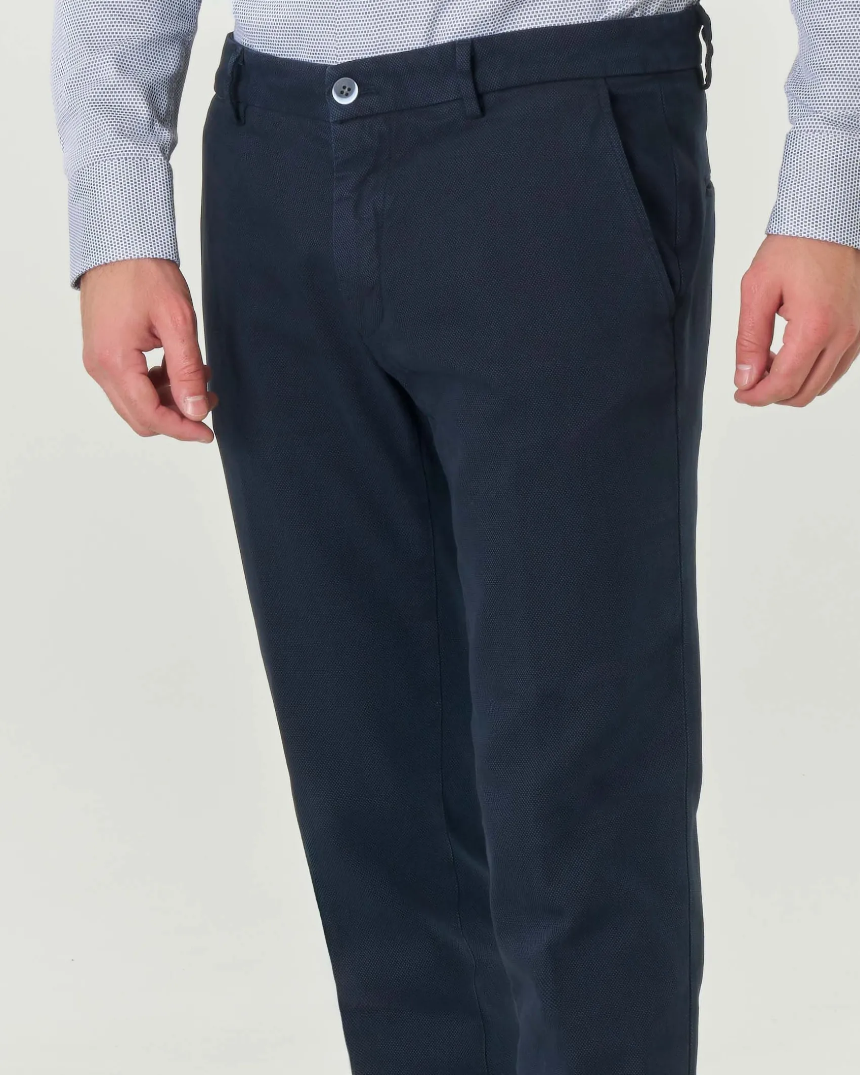 Pantaloni chino Powell Levanto blu slim-fit in cotone stretch a occhio di pernice