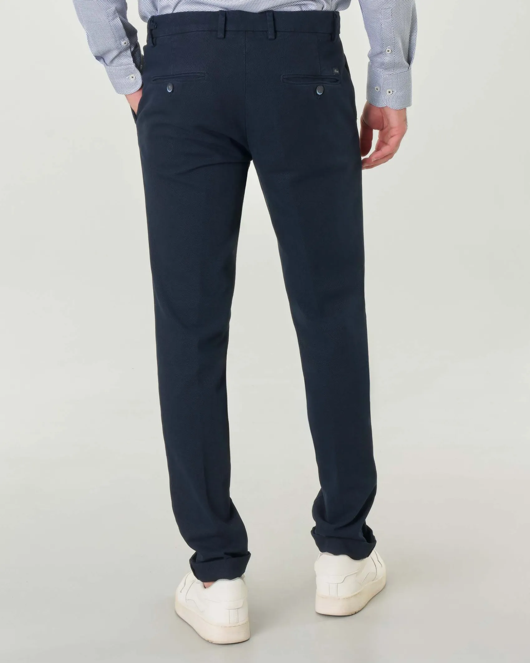 Pantaloni chino Powell Levanto blu slim-fit in cotone stretch a occhio di pernice