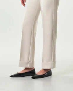 Pantaloni color panna Emme Marella in tessuto doppio stretch di misto viscosa dalla linea dritta con risvolto al fondo