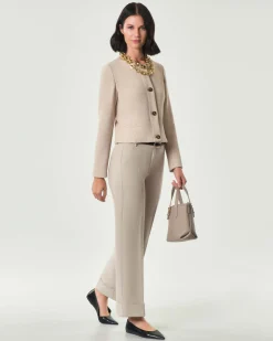 Pantaloni color sabbia Emme Marella in tessuto doppio stretch di misto viscosa dalla linea dritta con risvolto al fondo