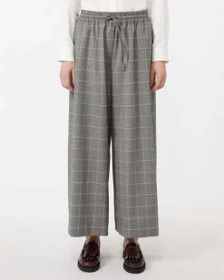 Pantaloni cropped Weekend Max Mara a fantasia check grigio e cammello in batavia di lana tecnica tinto filo