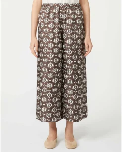 Pantaloni cropped Weekend Max Mara in seta marrone a fantasia fiori bianchi