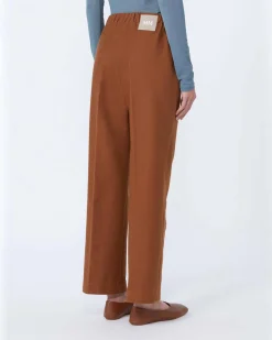 Pantaloni dritti color cuoio MM Max Mara in jersey di misto cotone effetto denim con elastico in vita
