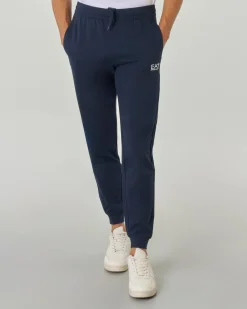 Pantaloni EA7 blu in felpa leggera con logo piccolo