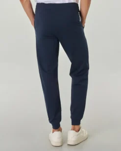 Pantaloni EA7 blu in felpa leggera con logo piccolo