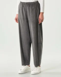 Pantaloni grigi a pallocino Jurerê in velluto stretch a coste con elastico inserito in vita