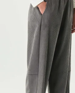 Pantaloni grigi a pallocino Jurerê in velluto stretch a coste con elastico inserito in vita