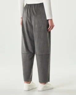 Pantaloni grigi a pallocino Jurerê in velluto stretch a coste con elastico inserito in vita