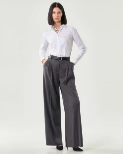 Pantaloni grigio antracite Emme Marella in flanella di misto viscosa con pinces in vita