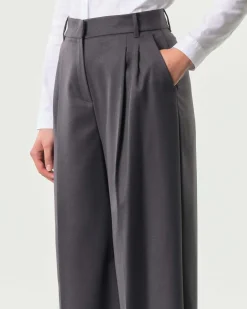 Pantaloni grigio antracite Emme Marella in flanella di misto viscosa con pinces in vita