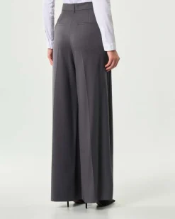 Pantaloni grigio antracite Emme Marella in flanella di misto viscosa con pinces in vita