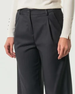 Pantaloni Hlo! grigio antracite in twill di misto viscosa stretch con pinces in vita