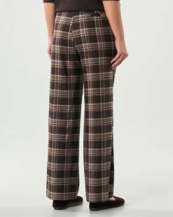 Pantaloni Hlo! in misto viscosa a fantasia check marrone e beige con pinces