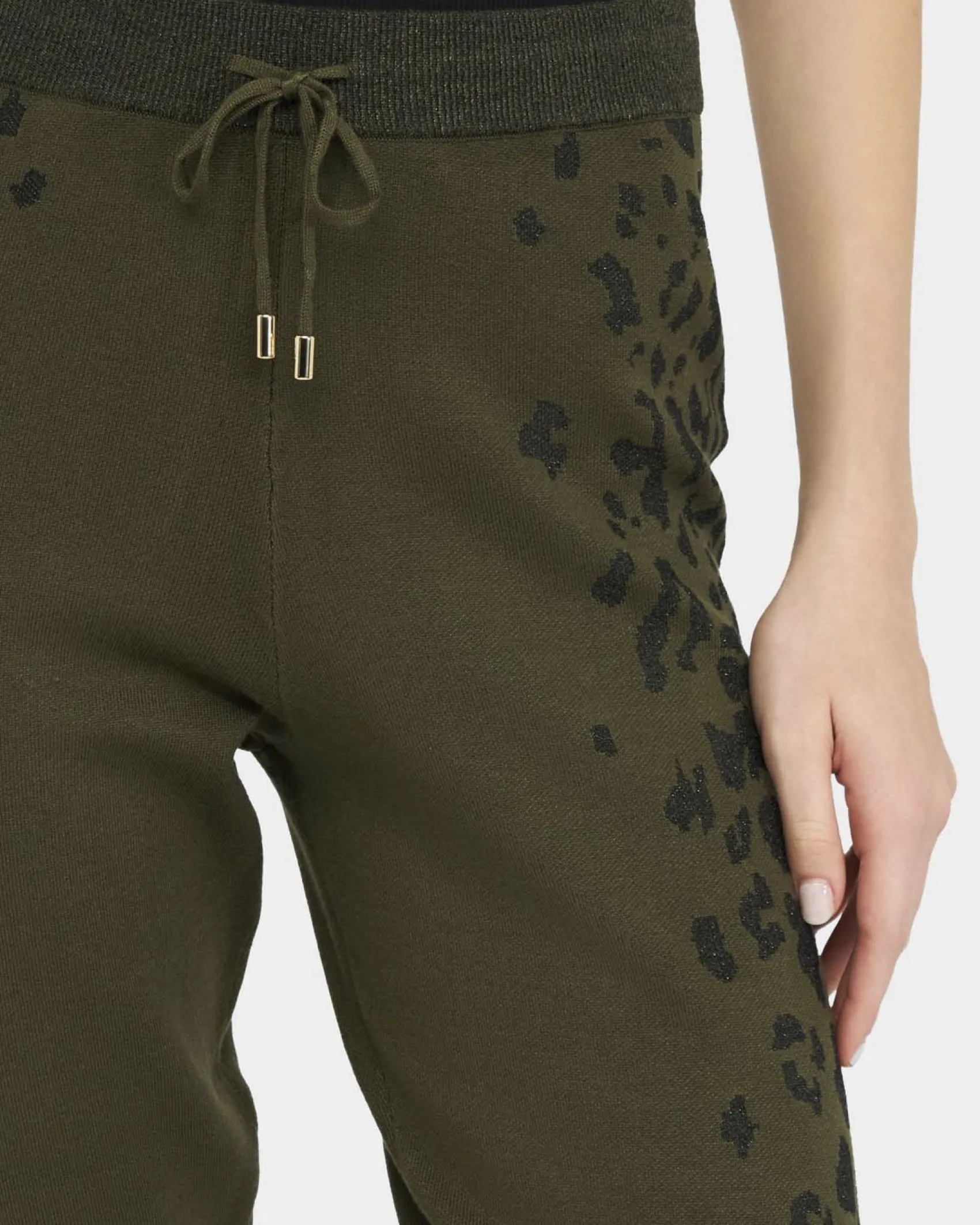 Pantaloni jogging Liu Jo Sport verde militare in maglia con motivo animalier