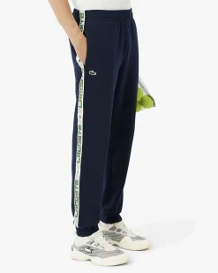 Pantaloni Lacoste blu in felpa di cotone con banda porta logo in contrasto