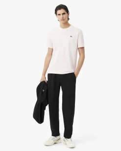 Pantaloni Lacoste neri in felpa di cotone con dettagli in mesh