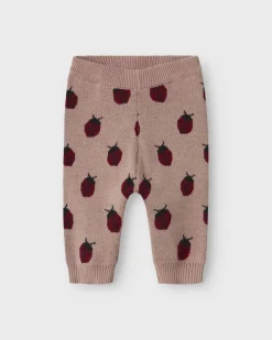 Pantaloni Lil'Atelier in maglia di puro cotone rosa con coccinelle