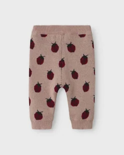 Pantaloni Lil'Atelier in maglia di puro cotone rosa con coccinelle