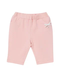 Pantaloni Liu Jo cipria in felpa di cotone stretch con fiocchetto bianco