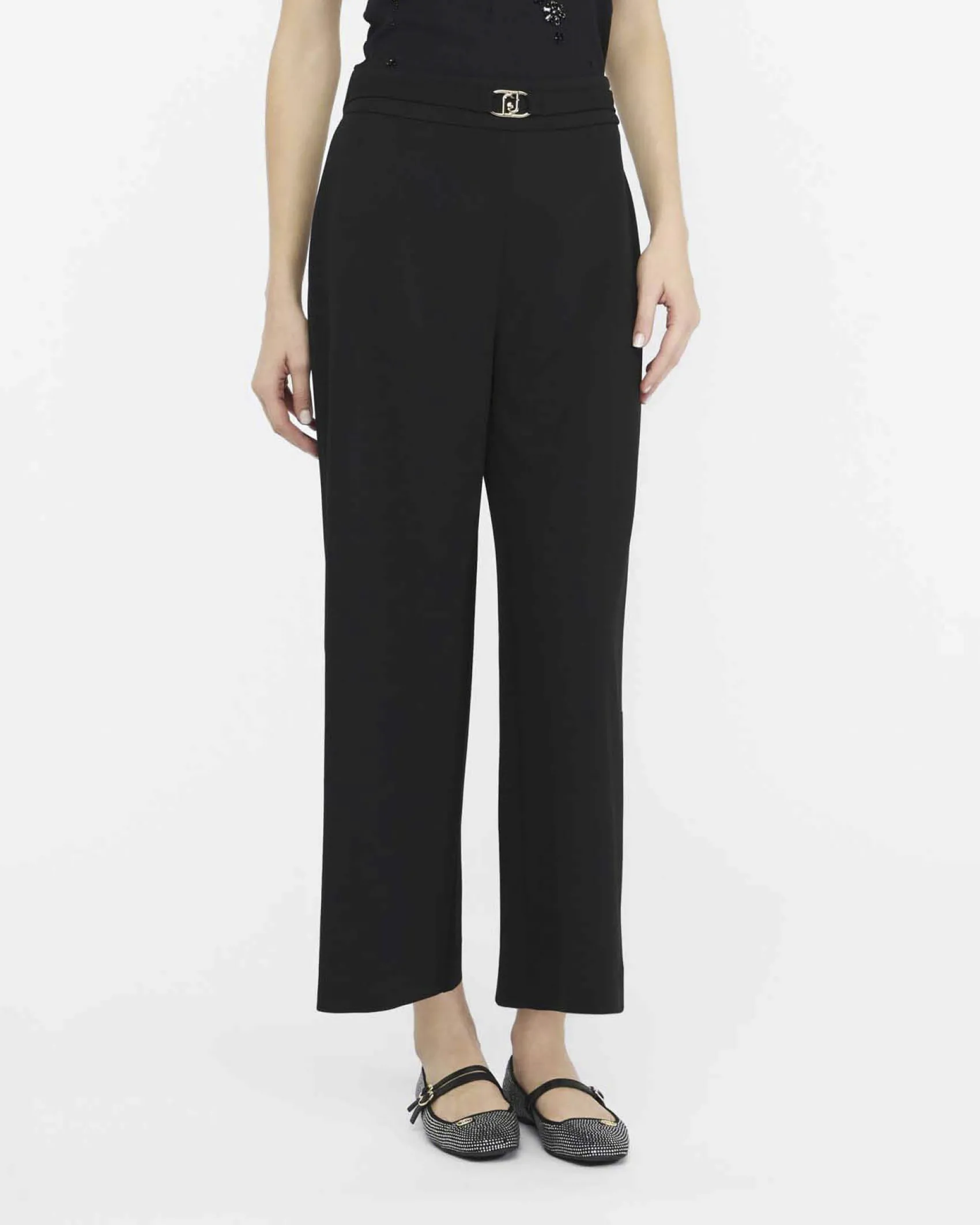 Pantaloni Liu Jo Jeans neri in punto milano con vita alta flare