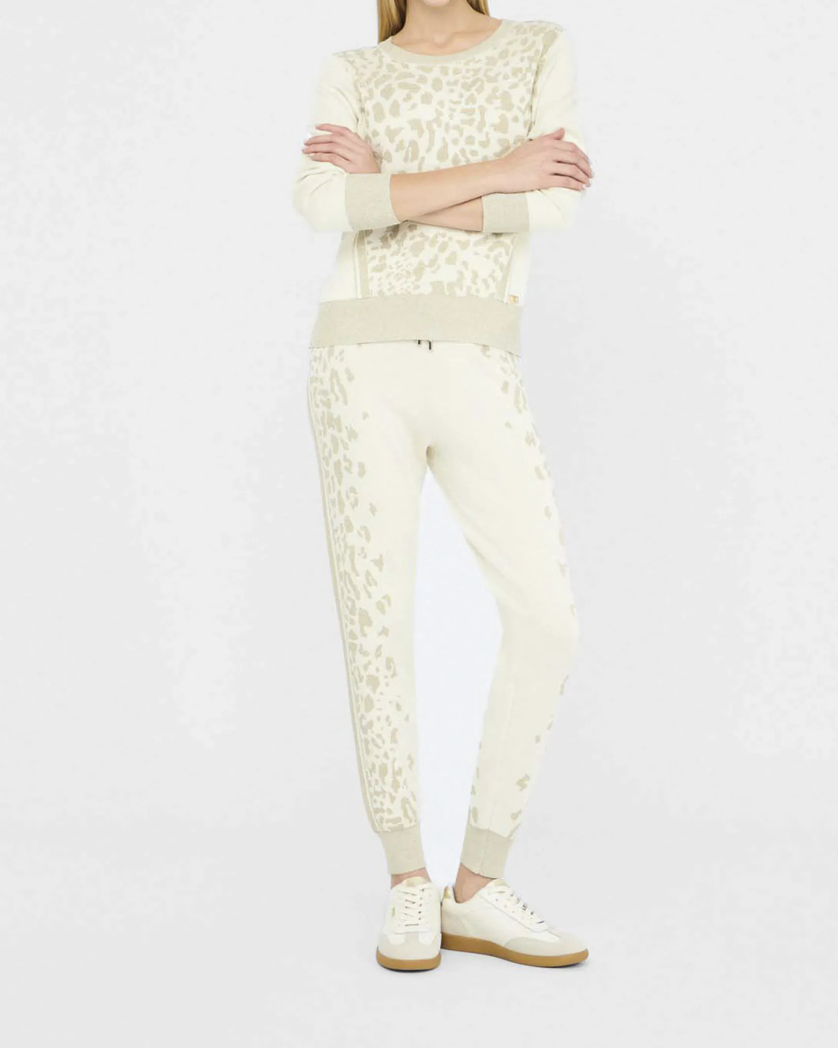 Pantaloni Liu Jo Sport avorio in viscosa con motivo animalier in rilievo