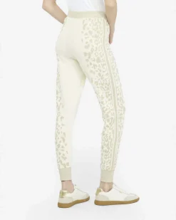 Pantaloni Liu Jo Sport avorio in viscosa con motivo animalier in rilievo