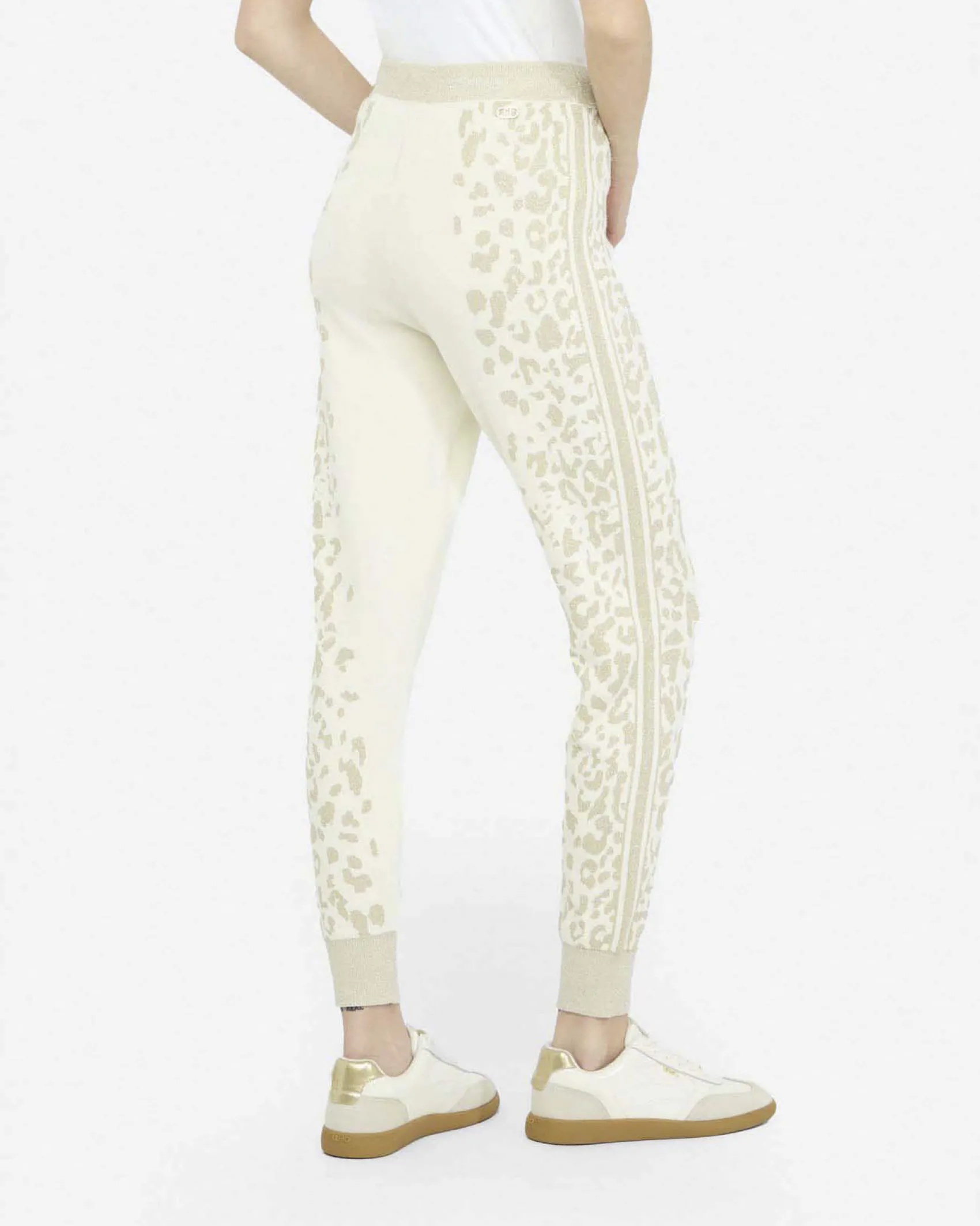 Pantaloni Liu Jo Sport avorio in viscosa con motivo animalier in rilievo