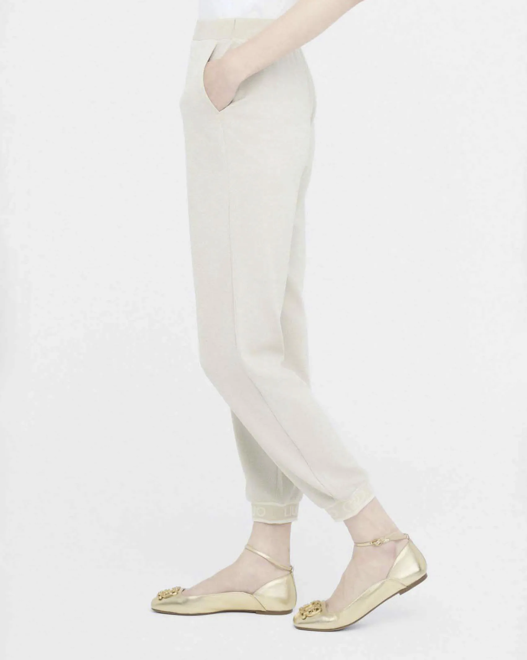 Pantaloni Liu Jo Sport oro in jersey lurex con logo in rilievo