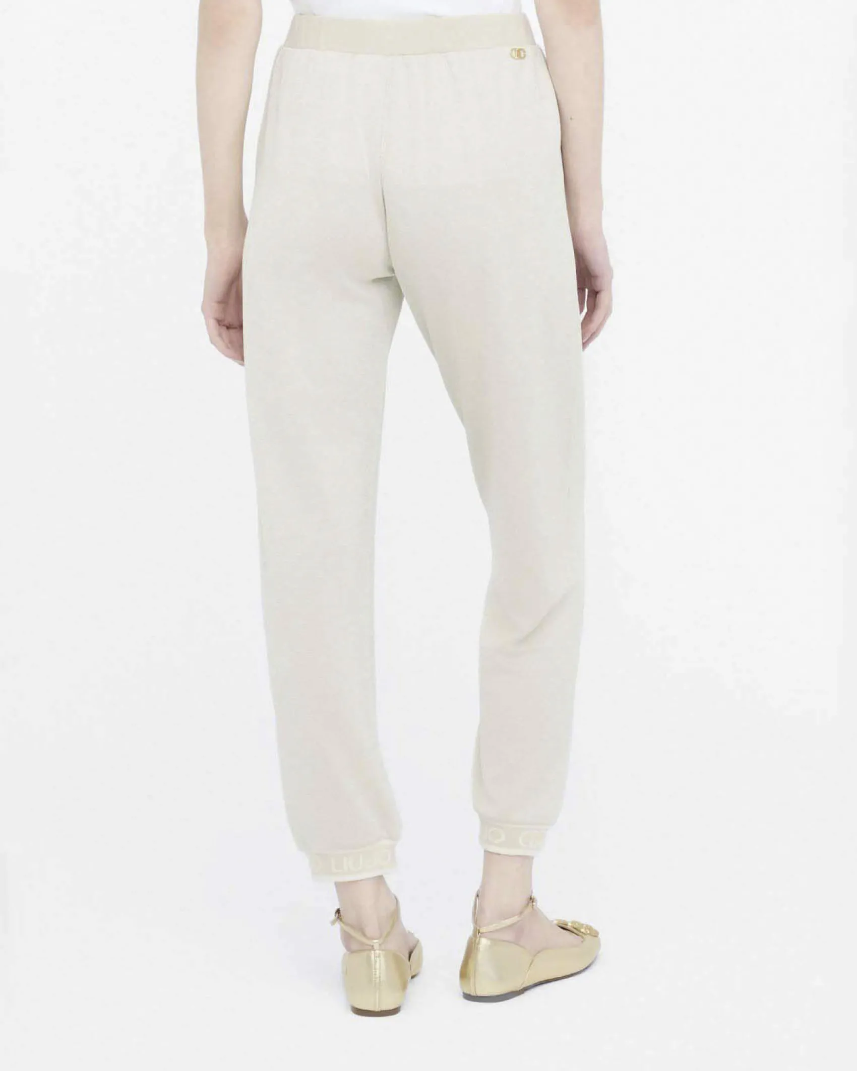 Pantaloni Liu Jo Sport oro in jersey lurex con logo in rilievo