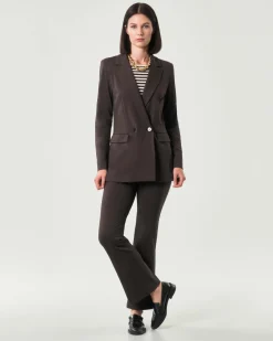 Pantaloni marroni alla caviglia Emme Marella in viscosa punto Milano dalla linea a trombetta
