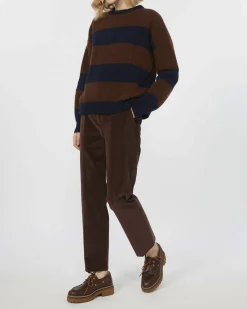 Pantaloni marroni in velluto di cotone 1000 righe Weekend Max Mara flare al fondo