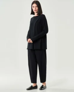 Pantaloni neri a pallocino Jurerê in misto viscosa stretch punto Milano con elastico inserito in vita