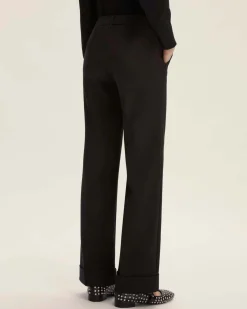 Pantaloni neri Emme Marella in tessuto doppio stretch di misto viscosa dalla linea dritta con risvolto al fondo
