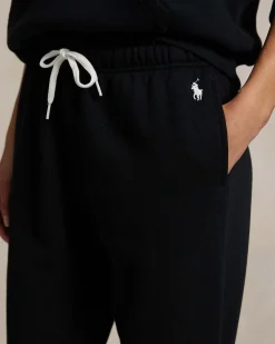 Pantaloni neri in felpa Polo Ralph Lauren in misto cotone felpato con coulisse in vita e logo a contrasto di colore