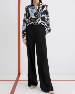 Pantaloni neri Marella 365 in envers satin dalla linea dritta con tasche laterali alla francese