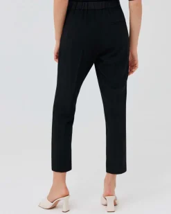 Pantaloni neri straight con pinces in vita e fascia in satin tono su tono Marella ART.365