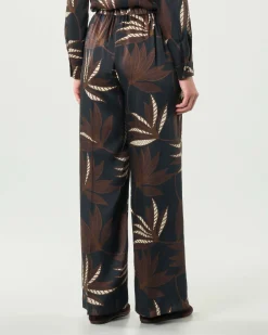 Pantaloni palazzo blu Emme Marella a fantasia ramage marrone in twill