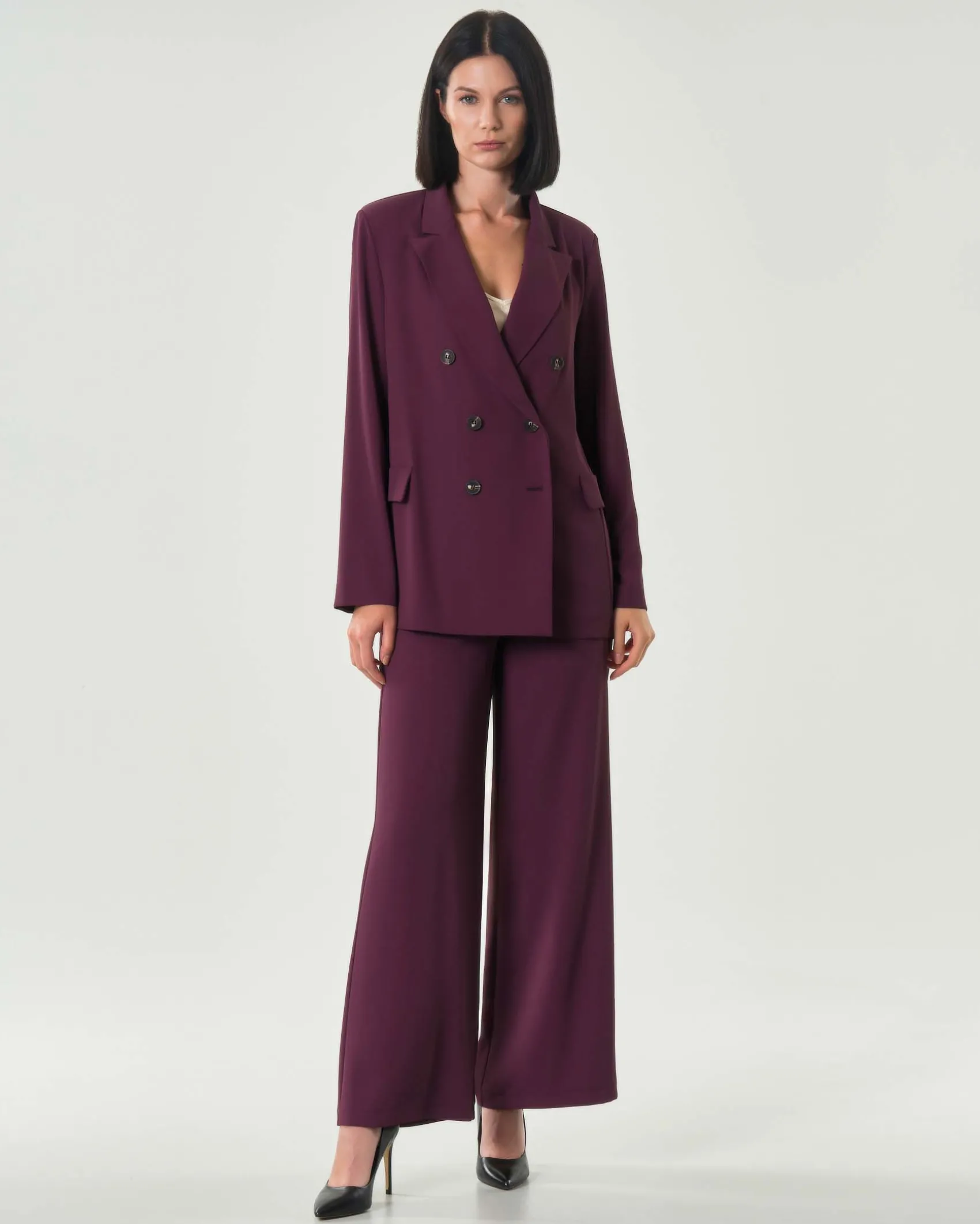 Pantaloni palazzo bordeaux Hlo! in crèpe