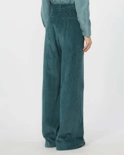 Pantaloni palazzo color ottanio Weekend Max Mara in velluto di puro cotone 350 righe